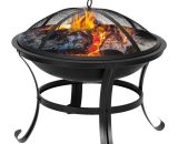 Axhup - Fire Pits Outdoor, 22' Round Shaped Iron Brazier with Cover and Curved Foot for Garden Patio BBQ Camping (Black) U1K59851069 5080300205164