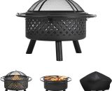 Round Fire Pit bbq Camping Garden Patio Outdoor Heater Burner Grill With Cover MX286963AAA