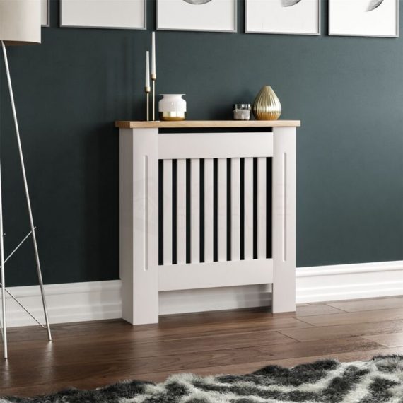 Arlington Radiator Cover MDF Modern Cabinet Slatted Grill, White, Small 3331343 5056512961402