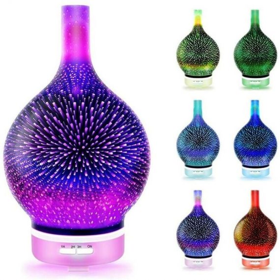 3D Firework Glass Essential Oil Aroma Diffuser Ultrasonic Aromatherapy Humidifier - 7 Color Changing LEDs, Promote Sleep, Timer Control (120ml) LI001686 6002560743674