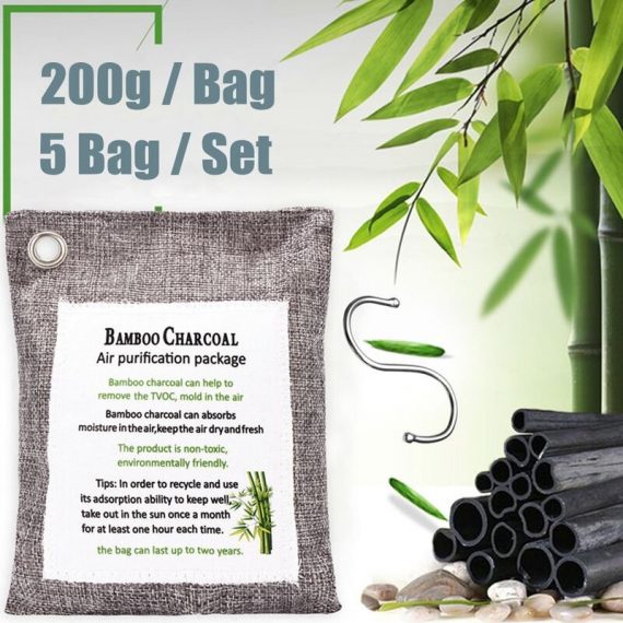 5 Pieces Car Cabinet Interior Bamboo Charcoal Air Purifier Natural Air Freshener Odor Fresher Bag Hooks SKUA23255 6902601848972