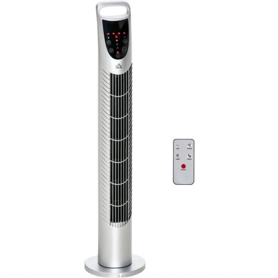 78.5cm Oscillation Tower Fan with Remote Control 40W 3-Speed Wind Silver - Homcom 5056029894040 5056029894040