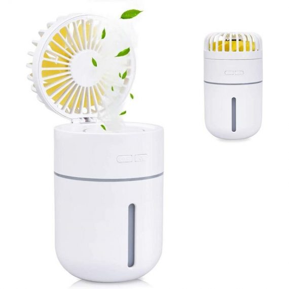 400ml Mini Air Humidifier with Fan, USB Rechargeable Portable Fan Air Conditioner Super Mute Purifier Night Light 2 Fresh Mist Fashion, 7 Colors LED BETGB008513 9088659332896