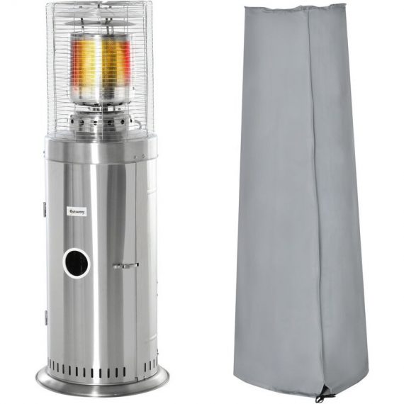 Outsunny - 10KW Outdoor Gas Patio Heater w/ Wheels, Regulator, Hose & Cover Silver 5056534512637 5056534512637
