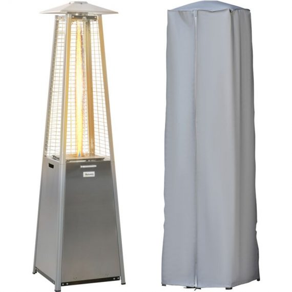 Outsunny - 11.2KW Patio Gas Heater Pyramid Heater w/ Regulator Hose Cover, Silver 5056534513696 5056534513696