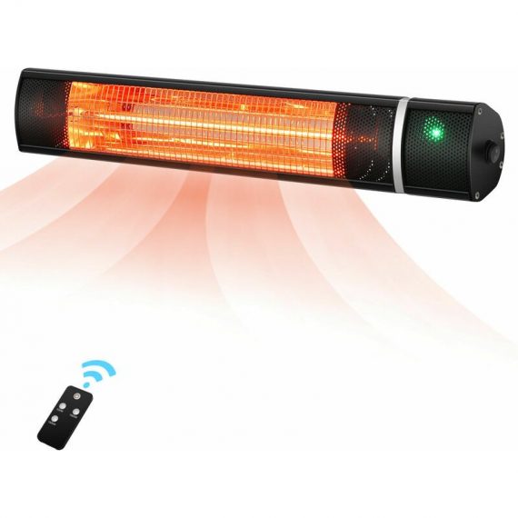 Costway - 1500W Electric Infrared Heater Wall Mounted Garden Patio Heater Remote Control FP10034GB-BK 615200215620