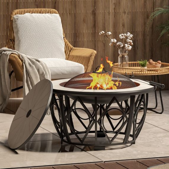 76CM Multi-functional Outdoor Grill Fire Pit Table with Poker & Rain Cover - Livingandhome CX0282 747492488311