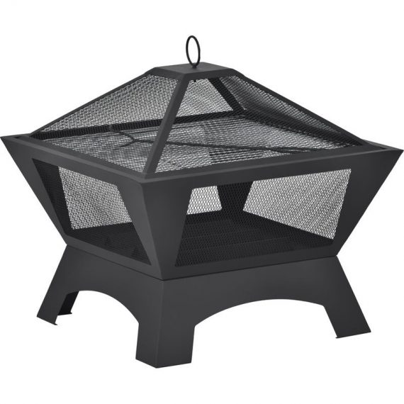 62 cm Fire Pit, Outdoor Portable Fire bowl, Wood Burning Bonfire Pit, Camping BBQ Grill with screen cover, cooking grate, poker MX285363AAA 757837250923