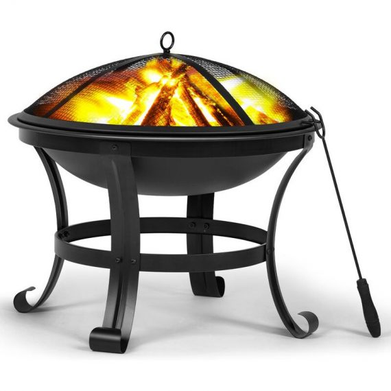 56cm round brazier large outdoor barbecue garden courtyard portable Iron Art grill Black - Black 03uk10968231 5704142143803