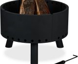 Relaxdays Fire Bowl with Heat Shield and Poker, High Rim for Spark Protection, Basket, HxD: 40.5 x 58.5 cm, Black 10032696_0_DE 4052025326968