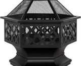 Litzee - 24' Hexagonal Shaped Iron Brazier Wood Burning Fire Pit Decoration for Backyard Poolside SY00429 9403580136366