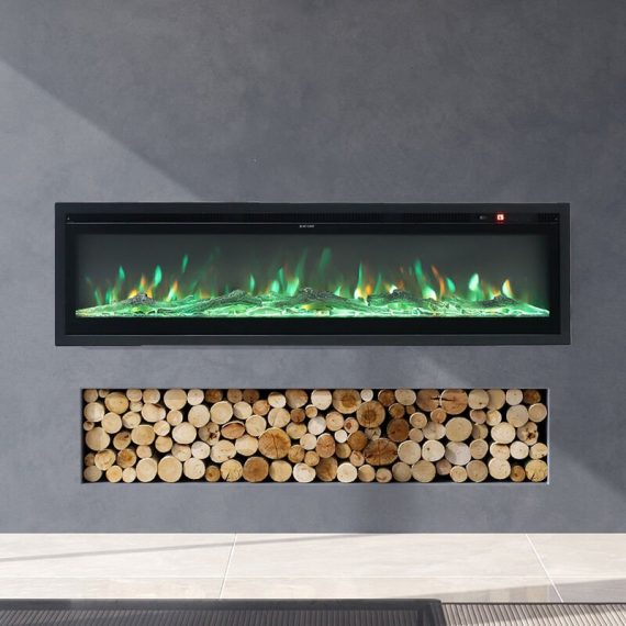 Livingandhome - LED Recessed Wall Mounted Freestanding Electric Fireplace 9 Flame Colors with Remote Control,60 Inch PM1200 735940298582