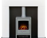 Adam - Innsbruck Stove Fireplace in Pure White with Bergen Electric Stove in Grey, 48 Inch 23474 5056126235364