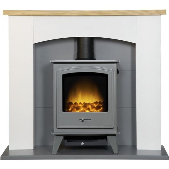 Huxley in Pure White & Grey with Dorset Electric Stove in Grey, 39 Inch - Adam 23797 5056126238167
