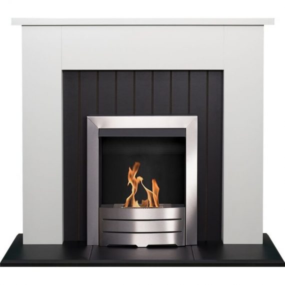 Adam - Chessington Fireplace in Pure White & Black with Colorado Bio Ethanol Fire in Brushed Steel, 48 Inch 24512 5056126239652