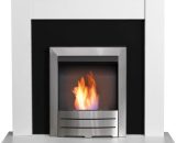 Adam Sutton Fireplace in Pure White & Black with Colorado Bio Ethanol Fire in Brushed Steel, 43 Inch 24240 5056126238815