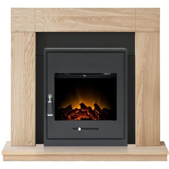 Adam - Malmo Fireplace in Oak & Black with Oslo Electric Inset Stove in Black, 39 Inch 23756 5056126240283