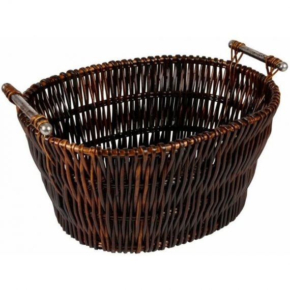 Hearth & Home Dark Wicker Basket With Chrome Handles - HH305 344680 5017193366924