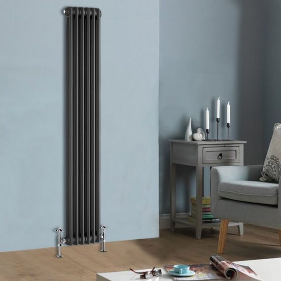 1800 x 290mm Traditional Anthracite Vertical Cast Iron Style Radiator Double Column WTG-D1800-6A 7425650348891