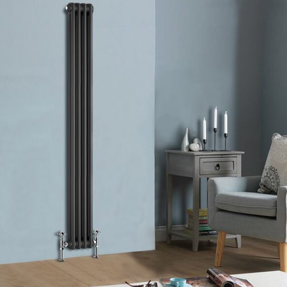 1800 x 200mm Traditional Anthracite Vertical Cast Iron Style Radiator Double Column WTG-D1800-4A 7425650348877
