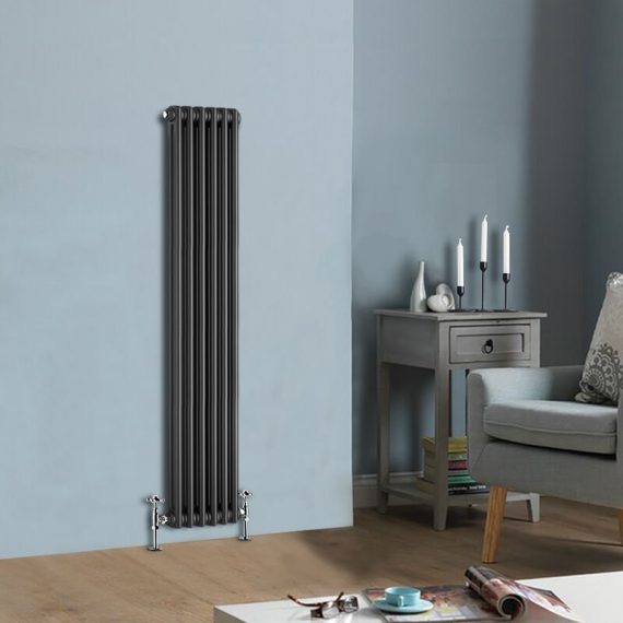 1500 x 290mm Traditional Anthracite Vertical Cast Iron Style Radiator Double Column WTG-D1500-6A 7425650348792
