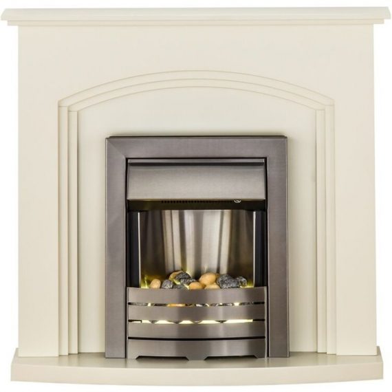 Truro Fireplace in Cream with Helios Electric Fire in Brushed Steel, 41 Inch - Adam 5060180210328 21566