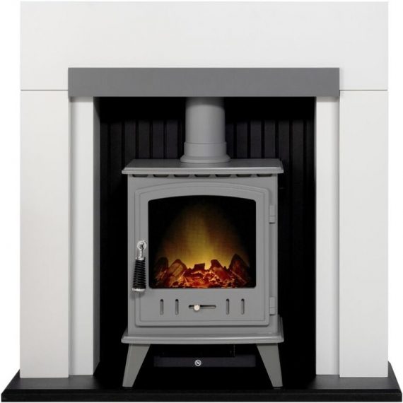 Adam Salzburg in Pure White & Grey with Aviemore Electric Stove in Grey Enamel, 39 Inch 5056126233285 22738