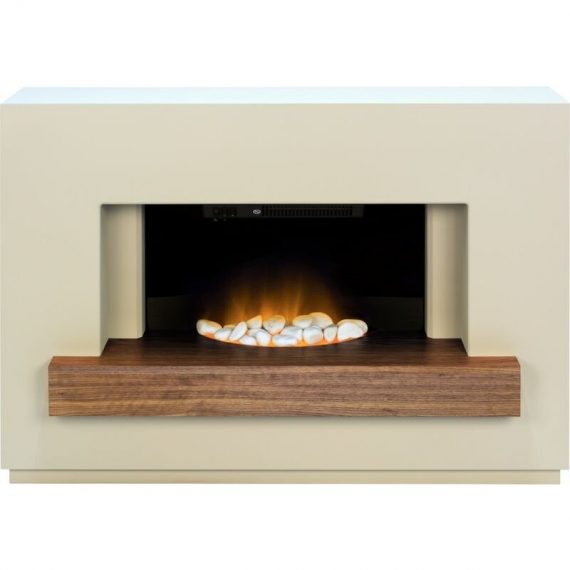 Sambro Fireplace Suite in Stone Effect with Walnut Shelf, 46 Inch - Adam 5060180210090 15030