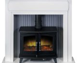 Adam - Florence Stove Fireplace in Pure White with Woodhouse Electric Stove in Black, 48 Inch 5056126216516 20553