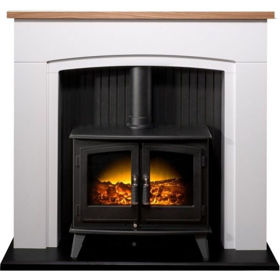Siena Stove Fireplace in Pure White with Woodhouse Electric Stove in Black, 48 Inch - Adam 5056126216547 22748
