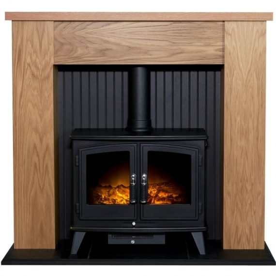 Adam New England Stove Fireplace in Oak & Black with Woodhouse Electric Stove in Black, 48 Inch 5060031415391 21427