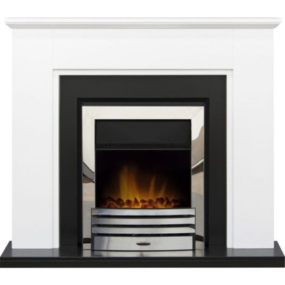 Adam - Greenwich Fireplace in Pure White & Black with Eclipse Electric Fire in Chrome, 45 Inch 5056126224931 21809