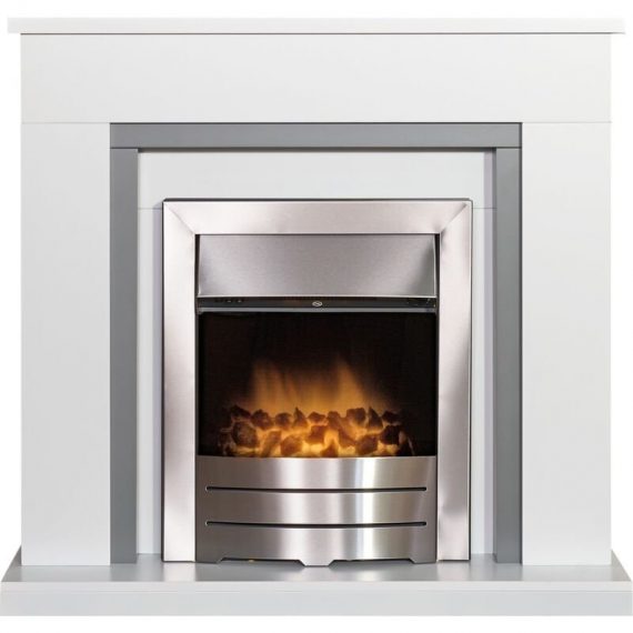 Adam - Milan Fireplace in Pure White & Grey with Colorado Electric Fire in Brushed Steel, 39 Inch 5056126239317 24319