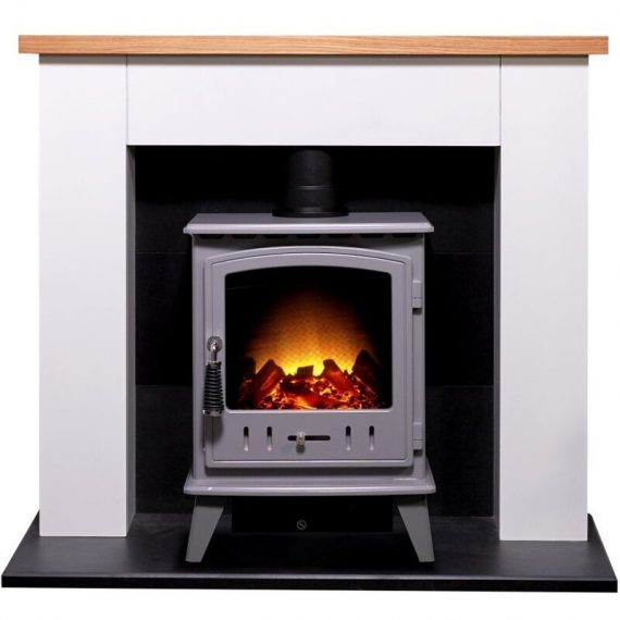 Adam - Chester Stove Suite in Pure White with Aviemore Electric Stove in Grey Enamel, 39 Inch 5021548008049 22162