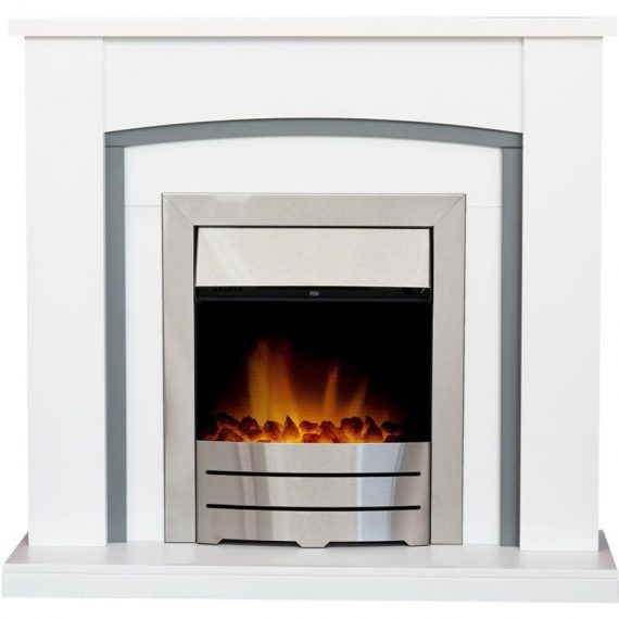 Chilton Fireplace in Pure White & Grey with Colorado Electric Fire in Brushed Steel, 39 Inch - Adam 5056126236026 23599
