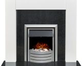 Adam - Buxton Fireplace in Pure White & Black Marble with Lynx Electric Fire in Silver, 48 Inch 5056126237054 23701