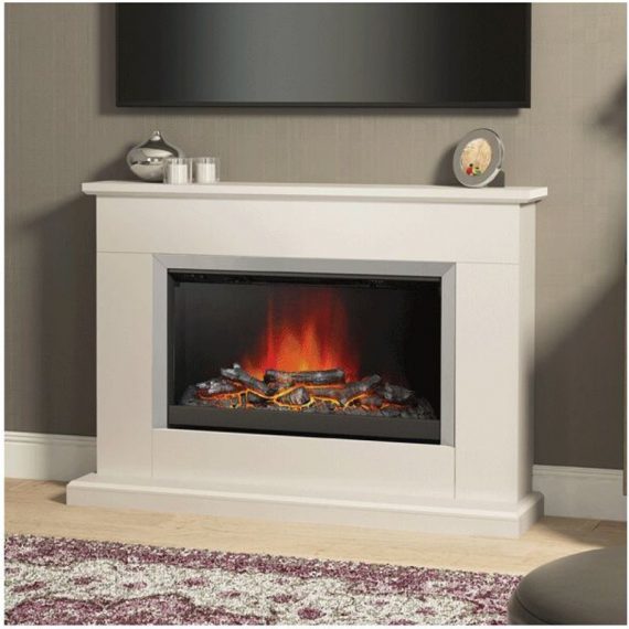 Be Modern - Hansford 46' Pearlescent Cashmere Electric Fireplace - Brushed Steel Fire Finish HANSFORD