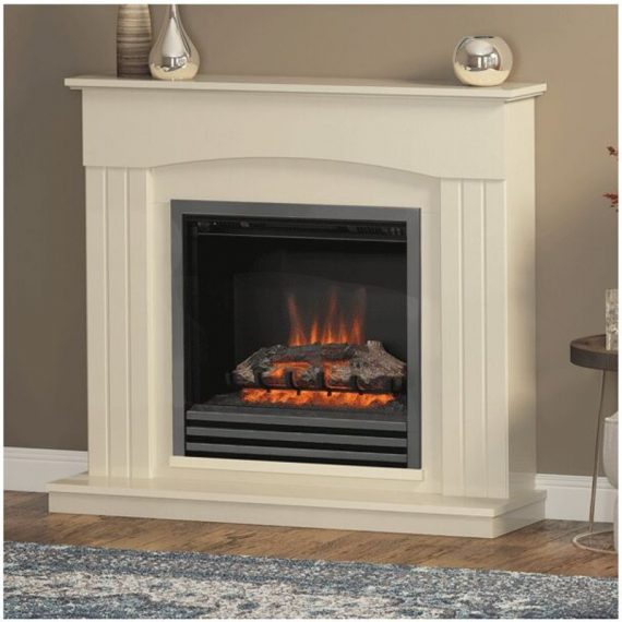 Be Modern - Linmere 44' Almond Stone Effect Electric Fireplace - Black Nickel Fire Finish LINMERE