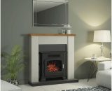 Be Modern - Ravensdale 42' Stone/Anthracite Electric Fireplace With Country Oak Top - Anthracite Fire Finish RAVENSDALE