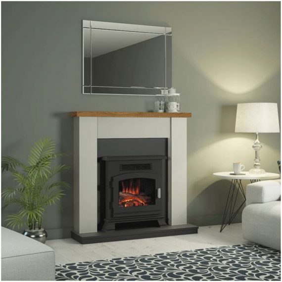 Be Modern - Ravensdale 42' Stone/Anthracite Electric Fireplace With Country Oak Top - Anthracite Fire Finish RAVENSDALE
