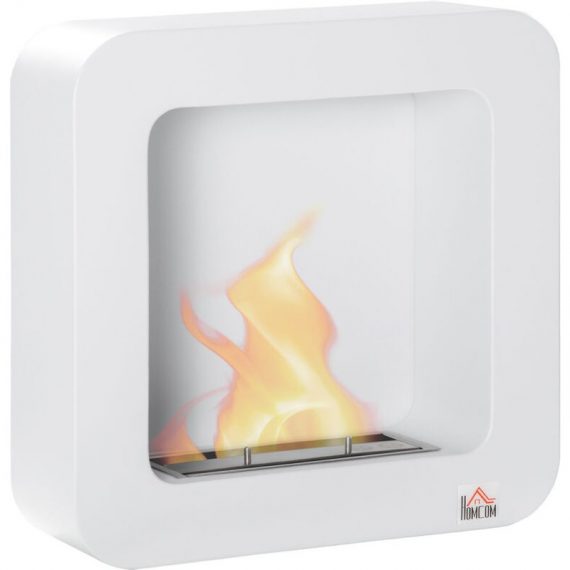 Homcom - Wall Mounting Bio Ethanol Fireplace Heater Burning with 1L Tank, White 5056534593636 5056534593636