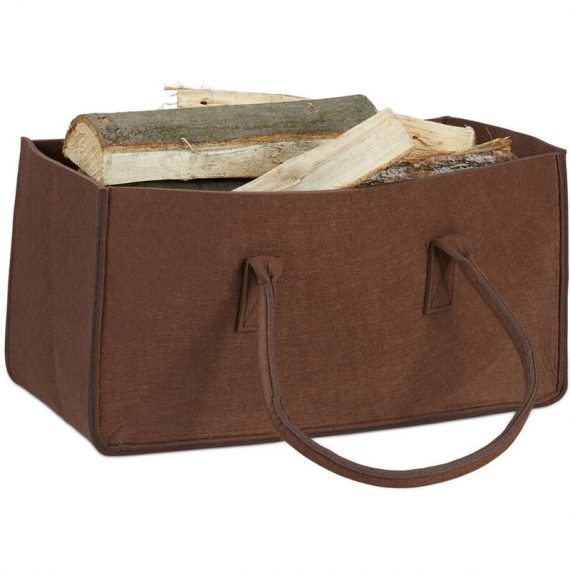 Felt Firewood Basket, Portable Magazine Holder, Wood Bin h x w x d: 25 x 25 x 50 cm, Brown - Relaxdays 4052025961831 10021755_93_GB