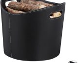 Faux Leather Firewood Basket, Sturdy Log Storage Bin with Handles, Size l, Black - Relaxdays 4052025916305 10028790_59_GB