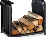 Firewood Rack with Carrier Tote, Indoor Use, Modern Design, Steel Storage Stand, hwd: 50x51x37cm, Black - Relaxdays 4052025287740 10028774_0_GB