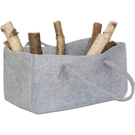 Felt Firewood Basket, Portable Magazine Holder, Wood Bin H x W x D: 25 x 25 x 50 cm, Grey - Relaxdays 4052025961824 10021755_111_GB