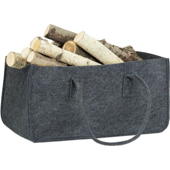 Felt Firewood Basket, Portable Magazine Holder, Wood Bin h x w x d: 25 x 25 x 50 cm, Anthracite - Relaxdays 4052025961817 10021755_139_GB