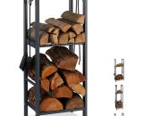 2-Tier Firewood Rack, Steel Wood Pile Shelf, 4 Hooks For Fireplace Tools, 100x40x30 cm, Anthracite - Relaxdays 4052025933661 10026017_943_GB