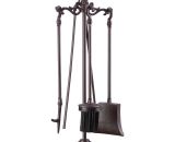 5-Piece Fireplace Companion Tools, Set with Rack, Shovel, Broom, Poker and Tongs, HxWxD 51 x 18 x 18 cm, Brown - Relaxdays 4052025229382 10022938_0_GB