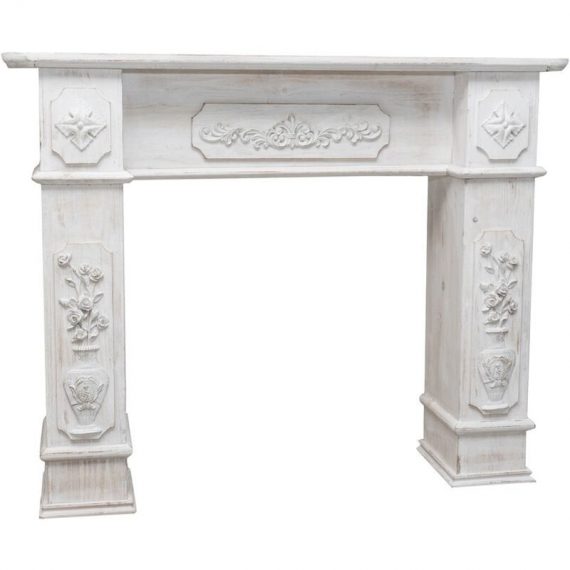 Biscottini - W121xDP28xH96 cm sized wood made antiqued white finish fireplace frame 3000005473219 L7677