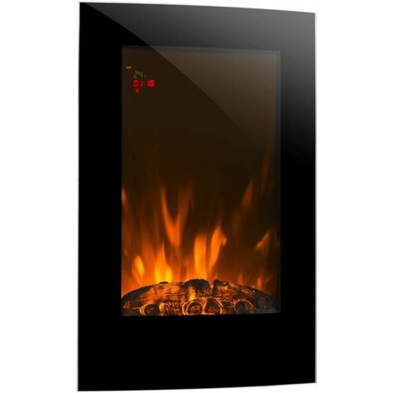 Klarstein Lausanne Vertical Electric Fireplace 1000 or 2000 Watts Glass Remote Control Dimmer - Black 4260509681322 4260509681322